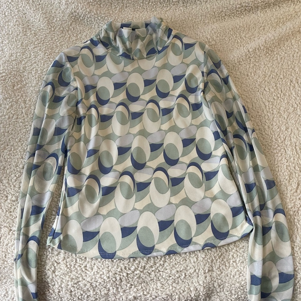 Monteau Blue and Cream Patterned Long Sleeve Top